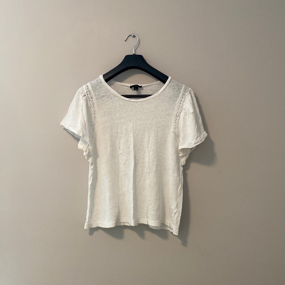 J Crew White Flutter Sleeve Tee